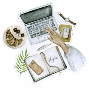 Stickers vu d'en haut d'un set up de travail