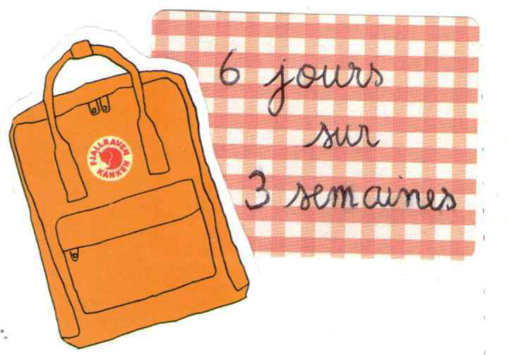 sticker sac à dos jaune et rectangle à carreaux